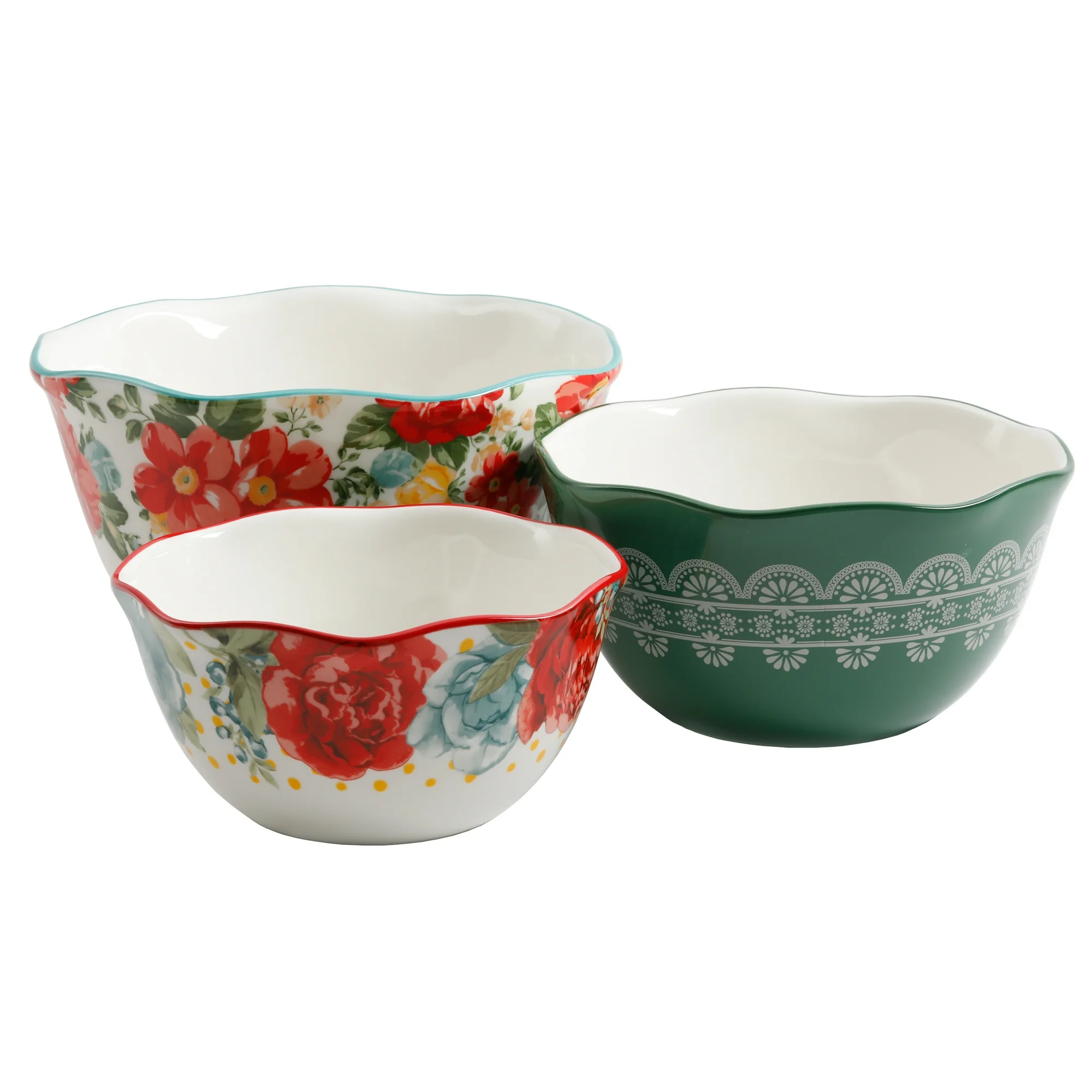 The Pioneer Woman Vintage Floral 3-Piece Serving Bowl Set The Pioneer Woman Vintage Floral 3-Piece Serving Bowl Set